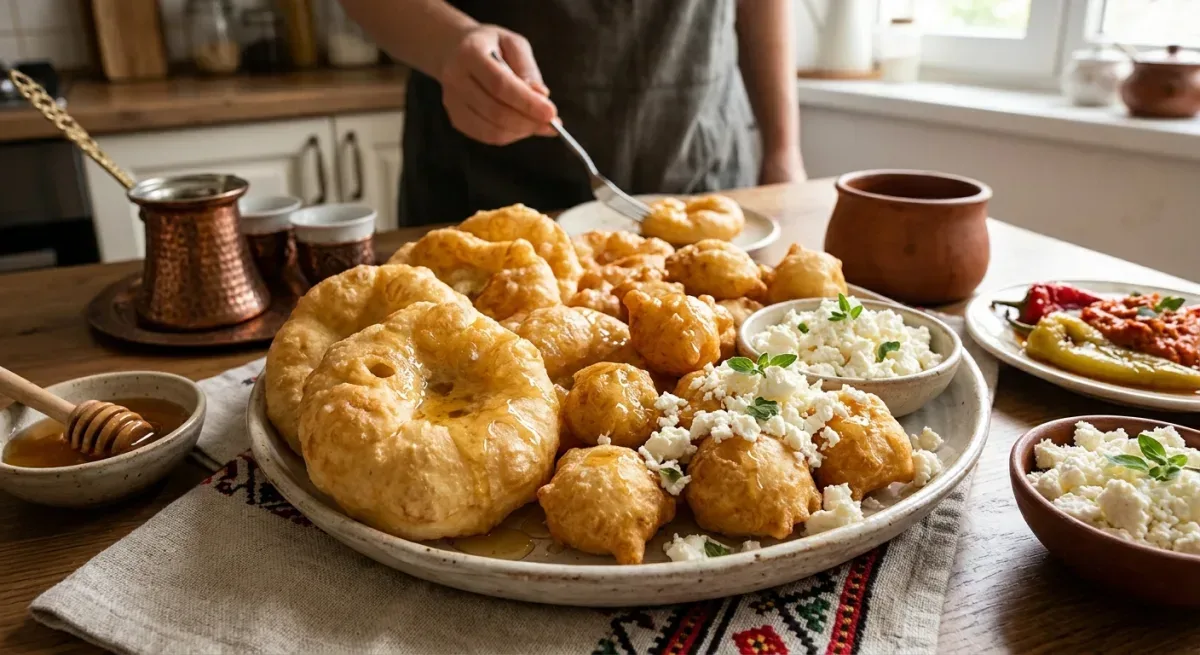 Albanian Petulla with Feta and Honey
