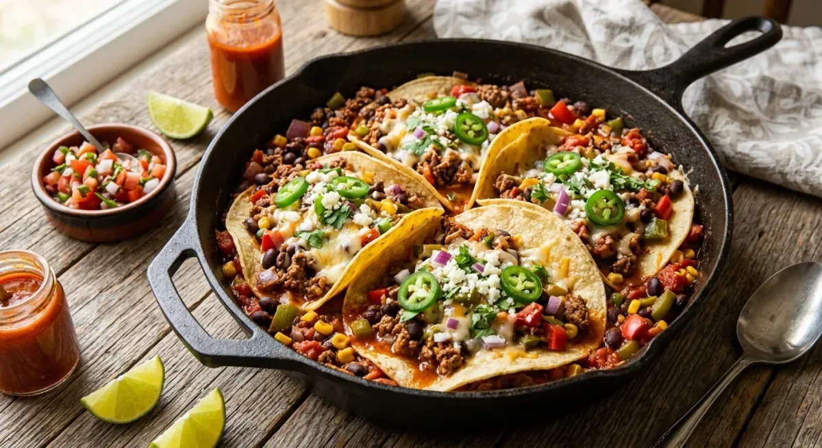 One-Pan Beef and Black Bean Skillet Tacos
